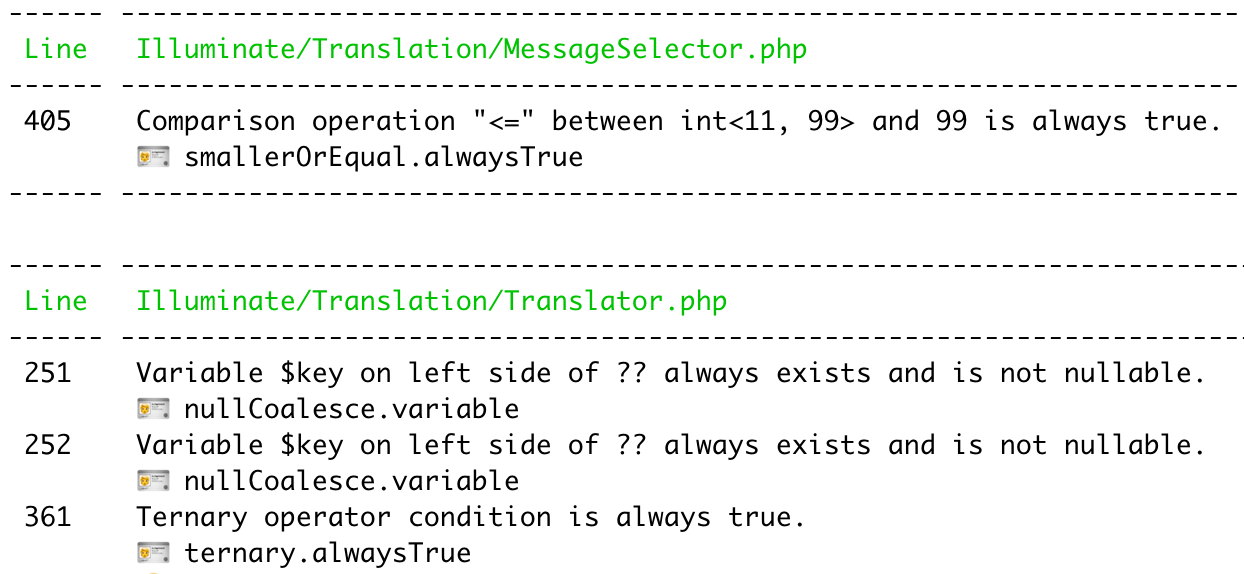 Table error formatter running with -v showing error identifiers